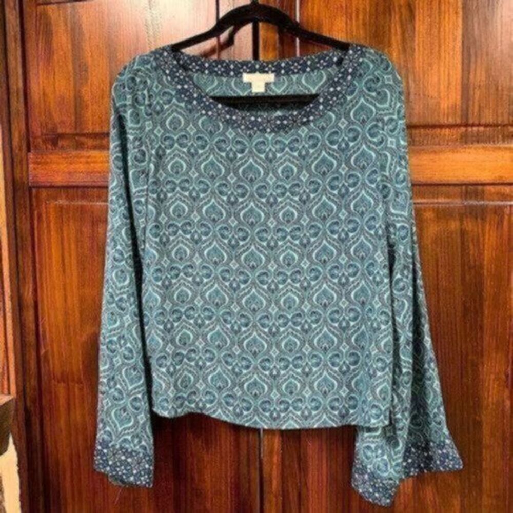 NWT Finn & Grace Green & Blue crewneck shirt small - Picture 1 of 9